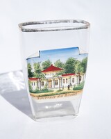 Antik Buziásfürdő üveg emlékpohár - Souvenir din Buziaș 12 cm