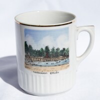 Retro Zsolnay Harkányi Gyógyfürdő porcelán emlékbögre 9 cm