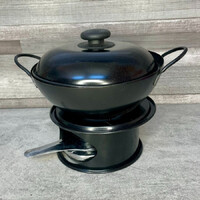 Trento Collection Tabletop wok, 6 részes fekete fém hordozható mini wok