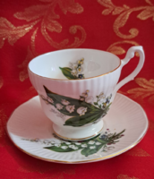 Angol gyöngyvirágos porcelán csésze és tányér (L6422)