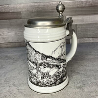 Markt Aussee fekete-fehér ónfedeles porcelán söröskorsó