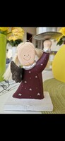 Fa angyalka, bádog szárnnyal és mécses tartóval, magassága 20cm, talpa 13x6cm