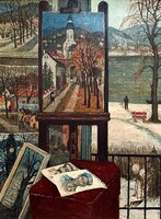Hikádi Erzsébet(Czene Béláné)(1911-2008): Nagymarosi Emlék, Olaj/Farost, 80x60 cm