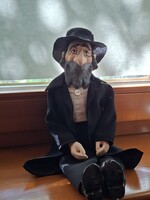 Orthodox Jewish male artisan figure / character puppet in kaftan and hat, 40 cm, good condition