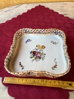 HERENDI porcelán kézi festésű áttört tál szalagos jelzéssel 17x17 cm.