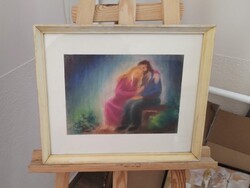 Meghittség - Romantikus hangulatú, egyedi pasztell festmény 42x35 cm kerettel