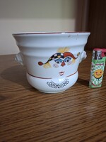 Porcelán oroszlán fogós, bohóc mintás kaspó, virágtartó. Hibátlan