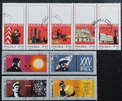 LEN1931-9cp  / Lengyelország 1969 25 éves a Lengyel Népköztársaság bélyegsor  pecsételt csíkok
