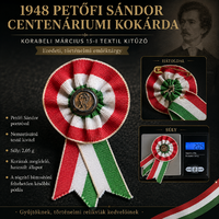 1948 Petőfi Sándor centenáriumi kokárda – március 15-i korabeli textil kitűző