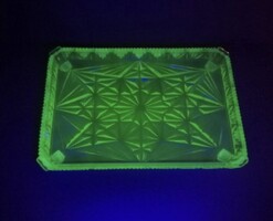Art deco uránüveg Vazelin tálca, kínáló