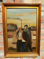 Festmény: Kerekes József Ősi: Gyári munkások, 1937, olaj-vászon.