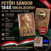 Petőfi Sándor 1848 jelvény – kb. 1975, ezüstpatinázott bronz, 18×26 mm