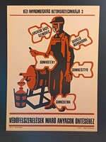 Eredeti, retro balesetmegelőző, biztonságtechnikai műanyag/plasztik tábla. Ságvári Nyomda 70-es évek