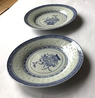 2 db rizsszemes, kínai tányér. Átmérő: 17 cm Hibátlan.