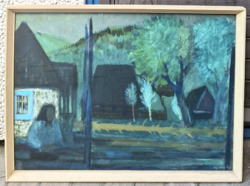 Ujváry Lajos (1925-2006): Hegyvidék (80x60 cm olaj, Képcsarnokos) feltehetőleg erdélyi táj - Ujvári