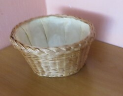 Régi kerek fonott kenyérkosár  tároló kosár 19x14x9,5 cm műanyag védőbéléssel
