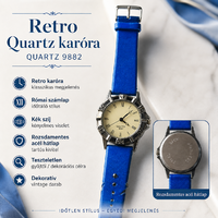 Retro Quartz 9882 karóra római számlappal, kék szíjjal – teszteletlen