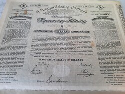 Magyar Jelzálog Hitelbank nyeremény kötvény 100 koronáról