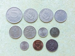 Svédország 11 db Különböző Érme 2 5 10 25 50 Öre 1 5 Korona 1947-1978
