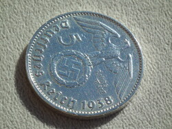 Németország, horogkeresztes ezüst birodalmi 5 Márka (Reichsmark), 1938 J