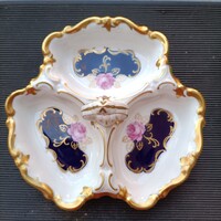 Jelzett Reichenbach "Echt Kobalt" 3-osztatú porcelán kínáló tál (GDR / NDK)
