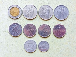 Olaszország 10 db Különböző Érme 5 10 50 100 500 Líra 1955-1985