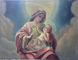 Mária a gyermek Jézussal – nagyméretű olajfestmény, Kámán Titusz (80x60 cm)