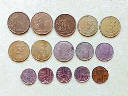 Belgium 15 db Különböző Érme 50 Centimes 1 5 20 Frank Francs 1962-1995