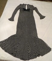 Különleges fekete-fehér pöttyös maxi flamenco  sellő ruha L /40 /38