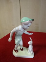 Aquincumi porcelán figura, kisfiú nyuszival, magassága 14,5 cm. Jókai