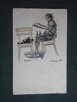 Képeslap,Szlovákia,Selmecbánya,A Selmeczi diákéletből XVI.,Bartha Lajos grafika, 1925-