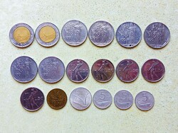 Olaszország 18 db Különböző Érme 5 10 20 50 100 500 1955-1985