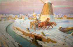 GARANTÁLTAN EREDETI CSODÁS HÓDI GÉZA / Szeged 1881-1942/ : LOVAK A HÓBAN