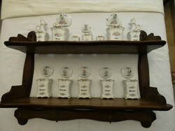 Antik Gerold porcelán fűszertartó készlet szép fa tartón