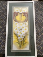 Macskássy Izolda selyemkollázs, a kép mérete: 70x25 cm. Kitűnő állapotban