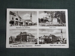 Képeslap,Dombóvár,mozaik részletek,gimnázium,templom,hősök szobra,polgári iskola,1948