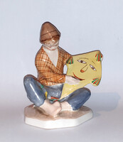 Bodrogkeresztúri  "sárkányos fiú", nagyon ritka, hibátlan porcelán figura (11,5cm)