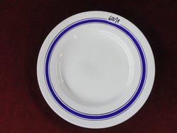 Gránit magyar porcelán süteményes tányér, kék csíkkal a szélén. Vanneki. Jókai.