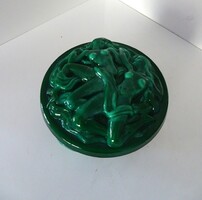 Cseh Art Deco / Art Nouveau préselt malachit üveg doboz (bonbonier / ékszertartó)