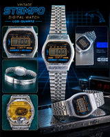 STEMPO LCD Quartz vintage digitális karóra – 1980-as évek eleje, fémszíj, működő