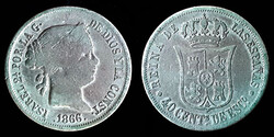 E 3650 Spanyolország ezüst 40 centimos de escudo 1866 – Isabella II