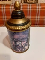 Vintage aromazárós kerámia kávétartó (fűszer-,teafűtartó), 27 cm – Kávéházi jelenettel