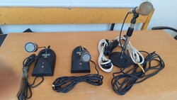 Retro mikrofon gyűjtemény: 2 db Scancone dán gégecsöves asztali mikrofon + 1 db vintage körtalpas mi