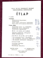 "Halászcsárda" Dunaföldvár étlapja 70-es évek