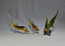 Retró üveg hal figura gyűjtemény – 3 db hibátlan magyar üveghal (10–15 cm)