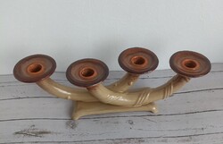 Régi art deco négy ágú mázas kerámia gyertyatartó!