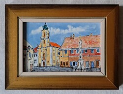 Kovács Sándor "Szentendre" c. keretezett tűzzománc ingyen postával