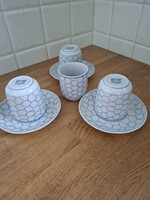 IKEA vintage japándi stílusú, geometriai mintás 4db újszerű kék-fehér porcelán bögre alátéttel