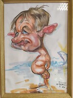 Caricature of an unknown man, Spain 2015, image size 57.5x41 cm, framed with glass, Jókai