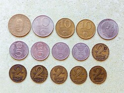 Magyarország 15 db Különböző Érme 2 5 10 100 Forint 1967-1995